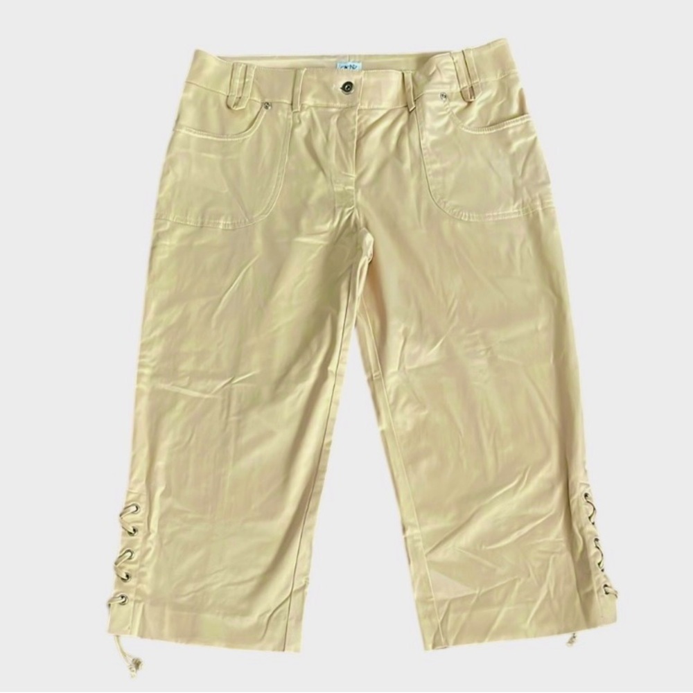 Vintage Cache Gold cropped pants Lace up at‎ hems straight leg Womens 12  Dressy